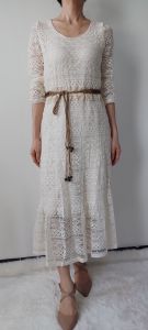 51301 Zora Lace Tiered Boho Dress Lengan Panjang Brokat