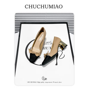 Elegant French Style Knot Slip-On High Heels Chunky Heel Womens Shoes Fashionable Casual Peep-Toe Single Shoes for Spring