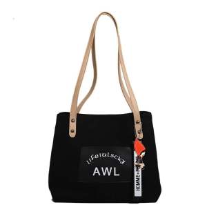 Winter 2023 Large Capacity Tote Bag Canvas Handbag Single Shoulder Student Class Trendy Korean Style Polyester Letter Pattern