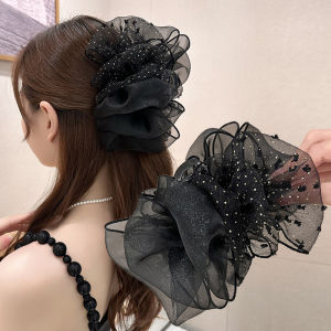 Light Luxury 13cm Elegant Black Big Bow Knot Dotted Mesh Hair Claw Large Hairpins Women Accessories Gift