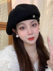 สีดำ หมวกเบเรต์ขนสัตว์ ผู้หญิง ฤดูใบไม้ร่วง ฤดูหนาว ทันสมัย หน้า พรางหุ่น หมวกศิลปิน สไตล์เกาหลี Vintage หลากหลาย หมวกสําหรับทุกวัย