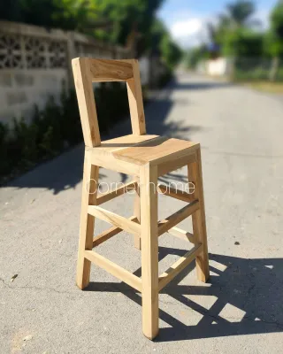 เก้าอี้บาร์ไม้สัก เก้าอี้ทรงสูง เก้าอี้ร้านกาแฟมีพนักพิงหลัง Wood bar chair