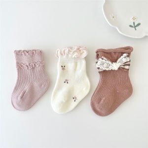 Newborn Baby Cotton Socks Mid-Calf Loose Mouth No-Heel Toddler Girls Autumn Winter Baby Girls No-Heel Mid-Calf Cotton Socks