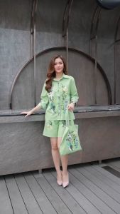 🎠 อก ฟรีไซส์ 42"++ เอว ยางยืดรอบเอว 28"-42" Cutie Minute ชุดเซ็ทขาสั้นพร้อมกระเป๋า (Set=shirt+shorts+bag) ผ้าลินินเกรดพรีเมี่ยม เนื้อผ้าดี งานดีเทลปักลายทั้งตัวสวยมากค่ะ