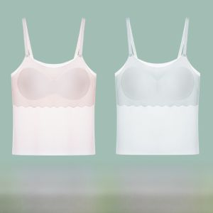 miiow | Ice Silk Strapless Bra For Teenage Girls Youth Development Summer Seamless Inner Wear Tank Top Simple Style Nylon Fabric Pure Color