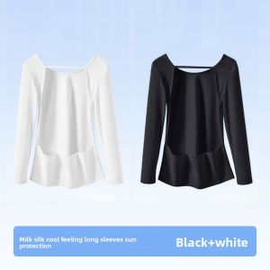 DUYINGMEI | Special Summer Heat Wave Back Exposure Womens Long Sleeve Milk Silk Top Breathable Sun Protection Health Therapy Back Sunning Suit