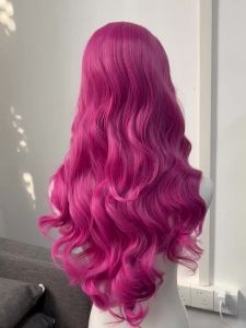 Hot Pink Wig for Women 26inch Curly 13x4 Lace Front Wig Natural Looking Dark Pink Free Part Synthetic Lace Wig for Cosplay Party