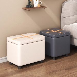 เก้าอี้พับแบบเก็บของสไตล์ยุโรปขนาดเล็ก ทรงยาว นั่งได้ ผ้า PU สำหรับเปลี่ยนรองเท้า สำหรับบ้านและสวน