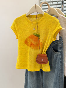 Áo Thun Tay Ngắn Ôm Vừa Vặn Phong Cách Hàn Quốc Mùa Hè Cho Nữ Thiết Kế Tay Lửng in Họa Tiết Thường Ngày