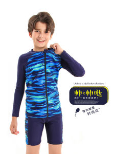 Boys plus Size Swimsuit plus Size Youth Kids Swimming Trunks Suit Student Long Sleeve Separates Sunscreen Swimwear