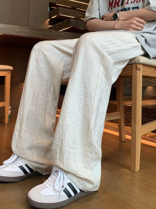 Quần Dài Nam Vải Lanh Mùa Hè Ống Đứng Rộng Rãi Thoáng Khí Quần Dài Ống Rộng Phong Cách Mỹ Giản Dị Giản Dị