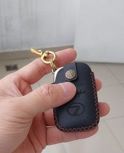 Bao da chìa khoá Lexus handmade da thật (Lexus RX GX LX ES...) nút bóp kèm móc khoá đồng