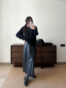 Shiny Straight PU Mini Skirt for Women High Waist Zipper Design Back Slit Casual Elegant Fashionable Girls Skirt