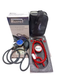 Baxtel Aneroid Sphygmomanometer Blood Pressure Monitor With Red Deluxe Stethoscope