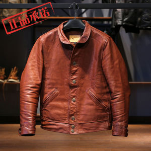 แจ็คเก็ตหนังชายเอวสั้นสไตล์ย้อนยุค ปกแกะ 1.6 มม. ไม่ต้องทาสี คอวี แขนยาว ปกปิดหน้าอก ดีไซน์เรียบง่าย สไตล์ย้อนยุค