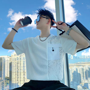 Advanced Feel Patchwork Short Sleeve T-Shirt Men Summer Trendy Brand Super Popular Half Sleeve 2025 New Casual Top Handsome