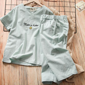 Bộ Đồ Trẻ Em Mùa Hè Mới Áo Thun Tay Ngắn Thường Ngày Quần Vải Lanh Mỏng Bộ Đồ Hai Mảnh Cho Bé Trai Từ 5-14 Tuổi