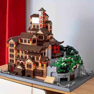 3687-Piece Hongyao Cave Building Block Set - Mixed Colors Enhances Creativity and Concentration Features Traditional East Asian Architecture