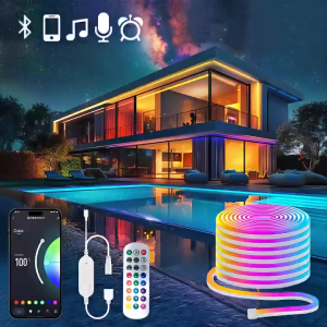 PAKET LED NEON FLEX RGB RUNNING 5M DC 12V/24V SENSOR SUARA APP Control + Adaptor + Remote Control LED