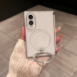 Semi-transparent Tactile Phone Case Compatible with Samsung Z Fold 8 Dual Hinge Rotary Stand