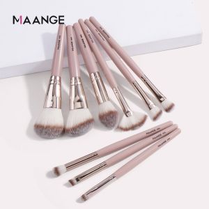 MAANGE | Maange 9Pcs Foundation Makeup Brush Set Cosmetic Powder Highlighter Eyeshadow Blending Beauty Tools Dense Soft Bristle Brushes