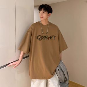American Style Loose Fit Short Sleeve T-Shirt for Men with Small Dinosaur Print Cotton Youth Fashion Summer Casual Wear