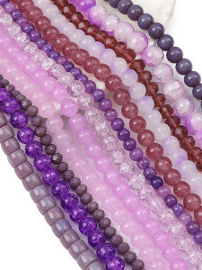 ลูกปัดแก้วสีมุกเทียม ลูกปัดเล็กหลากสีสัน สร้อยข้อมือ DIY ทำมือ ลูกปัดเครื่องประดับ ลูกปัดกระจกธรรมชาติ ลูกปัดสีม่วง