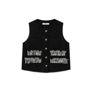 NIHAOKANONG | Bộ Váy Dài Ngang Gối và Áo Vest Họa Tiết Caro Wood Ear