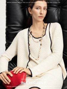 ชุดเดรสคาร์ดิแกนแขนยาวผ้าไหมและคอตตอนเลเซอร์เย็บมือสไตล์ Geanata ชุดสองชิ้น ทรงตรง ปกติ ฤดูร้อน 2025