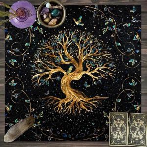 VIKAMA Bầu Trời Đầy Sao Cây Sự Sống Tarot Khăn Trải Bàn Bói Toán Huyền Bí Vải Bàn Thờ Chống Thấm Nước Chống Dầu Cho Trang Trí Tâm Linh Hình Vuông Bàn Ăn