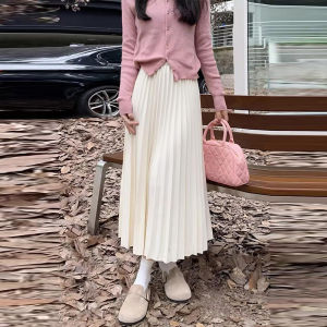 กระโปรงจีบเอวสูง La Chapelle กระโปรงทรงเอยาวปานกลางสำหรับผู้หญิง ฤดูใบไม้ผลิและฤดูใบไม้ร่วง 2025 กระโปรงทรงเอทรงเอทรงเอ