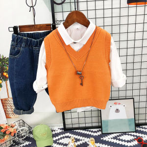 Baby Knitted Vest Spring Autumn Thin Cotton Woolen Pullover Outerwear Fashionable Boys Girls Sweater Korean Style Pure Color