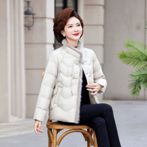 New Chinese Style Mommy Coat down Jacket Women Short Winter Embroidery Mink Fur Collar Middle-Aged And Elderly down Outerwear