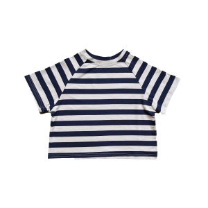 Summer Casual Striped Baby T-Shirt Childrens Loose Fit Short Sleeve Cotton Top for Boys And Girls Fashionable Korean Style