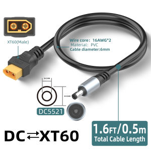 16AWG XT60 Female To DC5521 Male Power Cable Adapter for Solar Power Station and Laptops