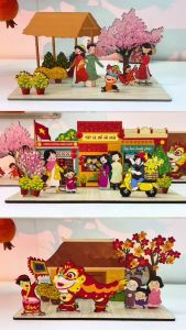 Bộ Lắp Ghép 3D Gỗ-Mô Hình 3D Gỗ Tự Tô màu Chủ Đề Tết Tự Lắp Ghép
