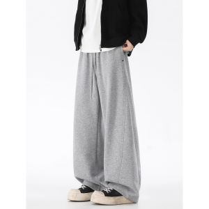 American Casual Pure Color Straight Leg Loose Fit Mens Sweatpants Spring Autumn Versatile Drapey Sporty Long Trousers