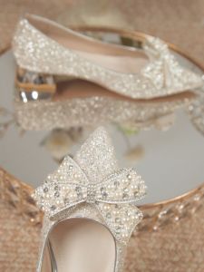 Elegant Pearl Butterfly Wedding Shoes Womens Fashion Single Shoes Comfortable High Heels for Bridal Photoshoots And Daily Wear