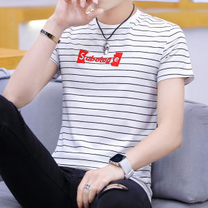 Mens Short Sleeve Cotton Ice Silk T-Shirt round Neck Half Sleeve Summer Fashionable Clothing Brand Korean Style Printed Youth Pop