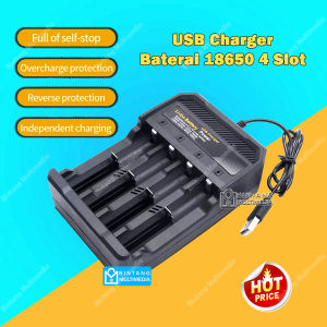 Taffware Charger Baterai 18650 4 Slot USB Auto Cut Off Otomatis Stop Cas Casan Batre Lithium Alat Pengisi Daya Batrei isi Ulang Led Indikator Batere Adaptor 2A Battery Senter Police Baterei
