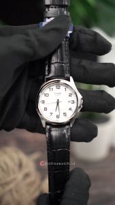 Jam Tangan Pria Casio MTP-1183E-7B Analog White Dial Black Leather Strap