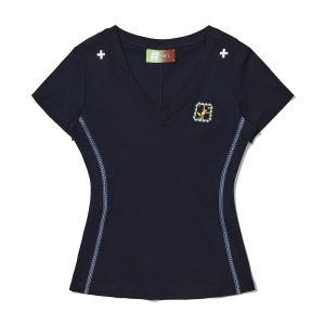 Slim Fit Short Sleeve V-Neck Embroidered Trim Band Top Spring Summer Youth Fashion Cotton T-Shirt Breathable Comfortable Casual Shirt