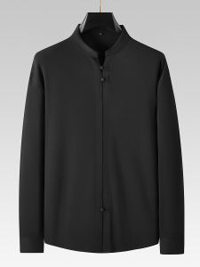 Spring Autumn Mens Small Collar Long Sleeve T-Shirt plus Size Middle Aged And Elderly Dad Style Casual Fashion Urban Basic Fit