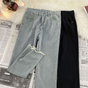 กางเกงยีนส์ทรงหลวมขากว้างสีอ่อนสำหรับผู้ชาย กางเกงขายาวทรงขาบานสไตล์ย้อนยุคญี่ปุ่น ฤดูร้อน 2024 กางเกงขายาวทรงหลวมสบายๆ