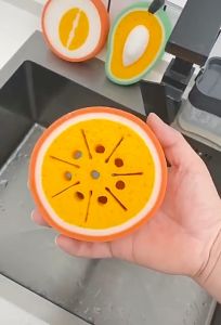 READY STOCK!!!Cleaning Sponge Kitchen Fruit Shape Dish Washing Kitchen Thickened Sponge Decontamination Remove Stains