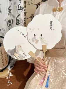 New 2025 Thickened Bamboo Handle Group Fan Traditional Chinese Style Handheld Fan Photography Portable Calligraphy Fan