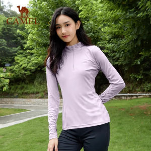 Cameljeans Sports Tops for Women Autumn Long Sleeves Quick-drying Stand-up Collar Fitness Yoga T-shirt