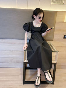 Girl Dress Summer Kids Western Style Puff Sleeves French Princess Dress Childrens Back Hollow Mesh Red Dress