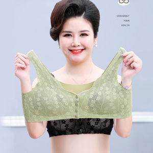 โอเคบราลูกไม้ด้านหน้าแบบไม่มีกระดุมเปิดหน้าสำหรับผู้หญิงกางเกงชั้นในไร้รอยต่อเติมแหวนเหล็กสบายสำหรับคุณแม่วัยกลางคนและผู้สูงอายุเสื้อชั้นในดันหน้าอกต่อต้านการหย่อนคล้อย