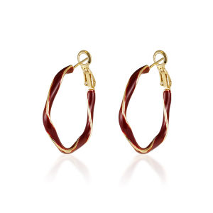 Caromay Red Twist Hoop Earrings Womens Fashion Jewelry Elegant Personality New Years Gift Alloy Geometric Pattern Ear Cuffs
